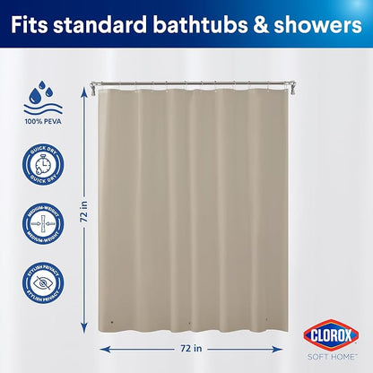 Clorox Shower Curtain Liner, Premium Colored Medium-Weight Durable Waterproof 6g PEVA for Bathroom with Weighted Magnets, Standard Size 72" x 72", Tan
