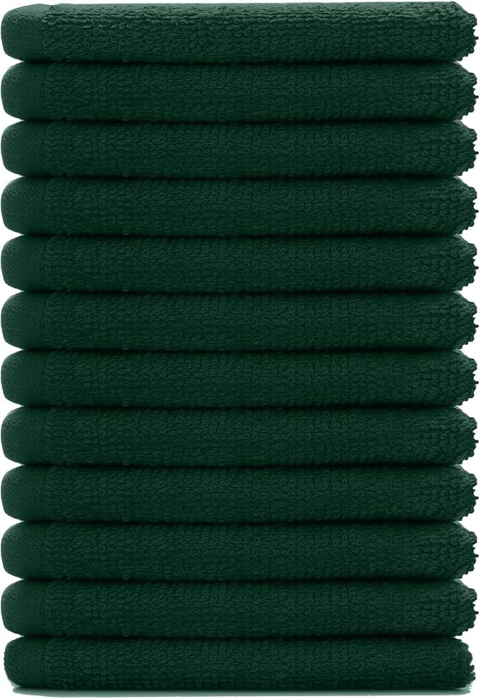 DAN RIVER 12 Pack Cotton Wash Cloths Set for Showering [12x12] Hunter Green | Lighter Weight, Quick to Dry, Super Soft & Absorbent Face Towels, Hotel Quality, Perfect for Bathroom, Gym, Spa