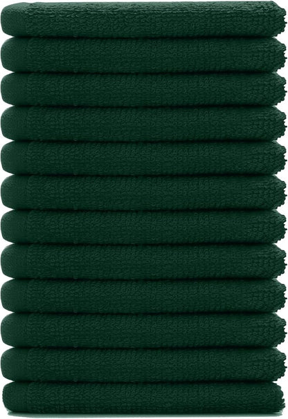 DAN RIVER 12 Pack Cotton Wash Cloths Set for Showering [12x12] Hunter Green | Lighter Weight, Quick to Dry, Super Soft & Absorbent Face Towels, Hotel Quality, Perfect for Bathroom, Gym, Spa