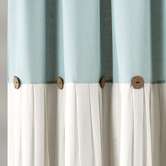 Lush Decor Linen Button Shower Curtain Single 72" W x 84" L Blue & White - Extra Long Shower Curtains - Blue Shower Curtain Fabric - Farmhouse Bathroom Decor