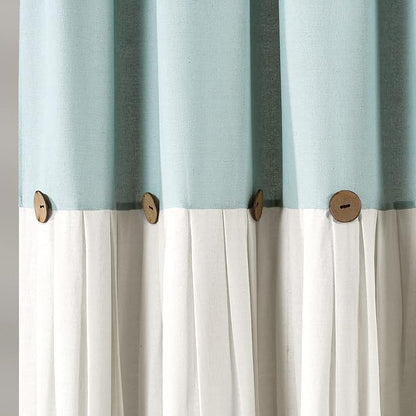 Lush Decor Linen Button Shower Curtain Single 72" W x 84" L Blue & White - Extra Long Shower Curtains - Blue Shower Curtain Fabric - Farmhouse Bathroom Decor