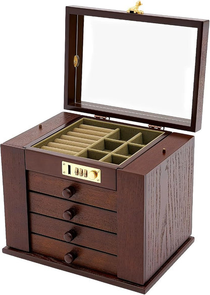 Extra Large 5 Layers Wooden Jewelry Box Jewelry Case Cabinet Armoire Ring Necklacel Gift Storage Box Organizer(5 Layers,Brown,Style 4)