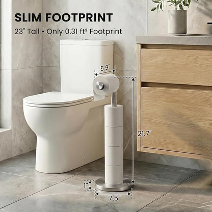 Cesun Weighted Base Free Standing Toilet Paper Holder Stand, Brushed Nickel | SUS304 Rustproof Steel | Thick Non-Slip Base | Swivel Pivot Design | Slim Footprint | Holds 5 Rolls