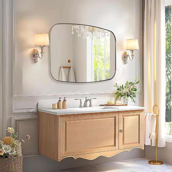 Brushed Nickel Bathroom Mirror, 30x36’’ Oblong Mirror with Stainless Steel Metal Frame, Silver Oval Vanity Mirror for Over Sink, Modern Anti Rust Wall Mounted
