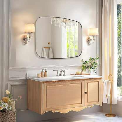 Brushed Nickel Bathroom Mirror, 30x36’’ Oblong Mirror with Stainless Steel Metal Frame, Silver Oval Vanity Mirror for Over Sink, Modern Anti Rust Wall Mounted