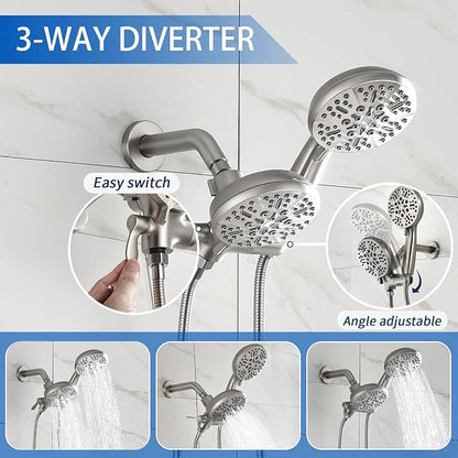 Dual Shower Faucet Set with Valve High Pressure Dual 2 in 1 Shower Combo Set Shower System with Handheld Showerhead 3-way Water Diverter Shower Trim Kit Brushed Nickel