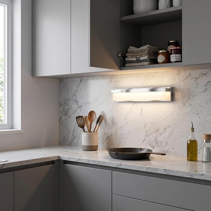 URSOLA LED Bathroom Vanity Light Fixture Over Mirror 24.4 inch Modern Rectangle Finishing Bath Vanity Lighting Bar 4000K Daylight Wall Sconce (Chrome)
