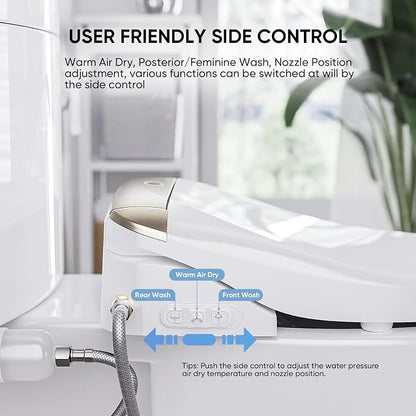 LEIVI Electric Bidet Toilet Seat with Wireless Remote and Side Panel, Multiple Spray Modes, Adjustable Heated Seat, Warm Water and Air Dryer, Auto LED Nightlight, Elongated