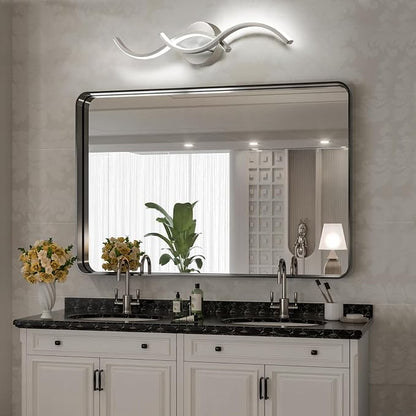 EDISLIVE Modern Wave LED Vanity Light Dimmable Modern Led Vanity Light Fixtures Linear Wall Sconce with Acrylic Strip Shade，24 in LED Vanity Lights for Bathroom Bedroom Makeup Living Room, Nickel