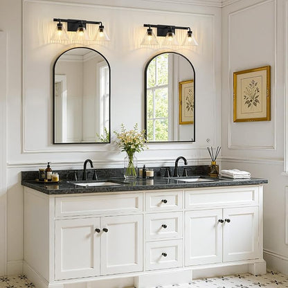 AIJIASI Modern Bathroom Light Fixtures Over Mirror 3-Light Black Vanity Lights for Bathroom with Ribbed Glass Shade 24 Inch Up/Down Mount Vanity Lighting Fixtures for Bath Bedroom Makeup