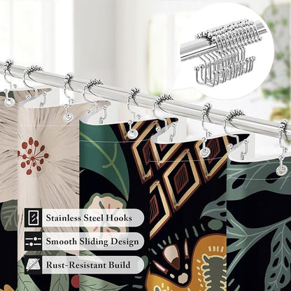 3 in 1 Boho Floral Shower Curtain Set with PEVA Liner & 12 Hooks, 72 x 78 | Boho Tropical Botanical Style, Farmhouse Floral Fabric, Modern Hotel Inspired, Water‑Repellent, Machine Washable