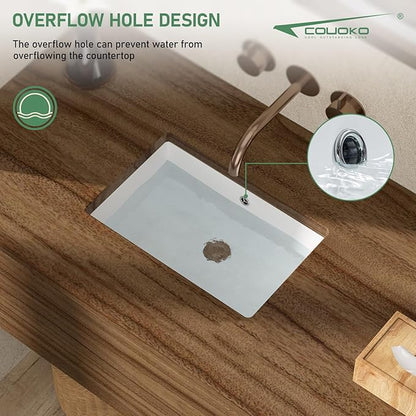 18x12 Inch Undermount Bathroom Sink with Rectangular Bottom White Ceramic Vessel Bathroom Sinks Vanity Classic Basin with Overflow
