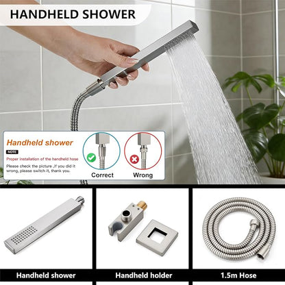 Midanya Shower System with Tub Spout,10 Inch Shower Head,Brushed Nickel | with Valve & Trim Kit,Square Rain Head,Handheld Sprayer,Waterfall Spout,All Metal Wall Mount Bathroom Shower Tub Faucet Set
