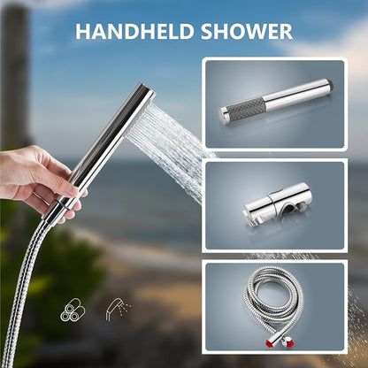 Aolemi Outdoor Shower Kit with Handheld,Round Rain Shower,Polish Chrome | 2-Handle Hot and Cold Control, Adjustable Height, 6-Inch Center Valve, 59-Inch Hose, Winter Drainage Outdoor Shower Fixtures