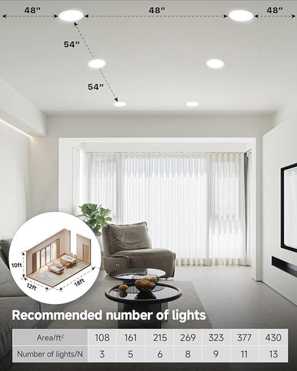 Ensenior 6 Pack 6 inch 5CCT LED Eyeball Recessed Lighting, 360°+90° Rotatable, Dimmable Gimbal Recessed Lights, CRI90+, Canless Angled Adjustable Ceiling Downlight, 1300LM, 12W=115W, 120V - ETL&FCC