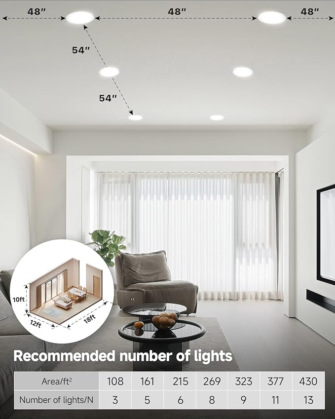 Ensenior 12 Pack 6 inch 5CCT LED Eyeball Recessed Lighting, 360°+90° Rotatable, Dimmable Gimbal Recessed Lights, CRI90+, Canless Angled Adjustable Ceiling Downlight, 1300LM, 13W=115W, 120V - ETL&FCC