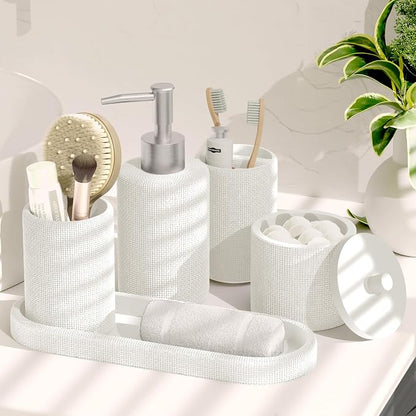 Clara Clark Bathroom Set - White Bathroom Accessories Set, 19PC Bathroom Accessory Set, Bathroom Sets with Shower Curtain Set, Soap Dispenser & Toothbrush Holder