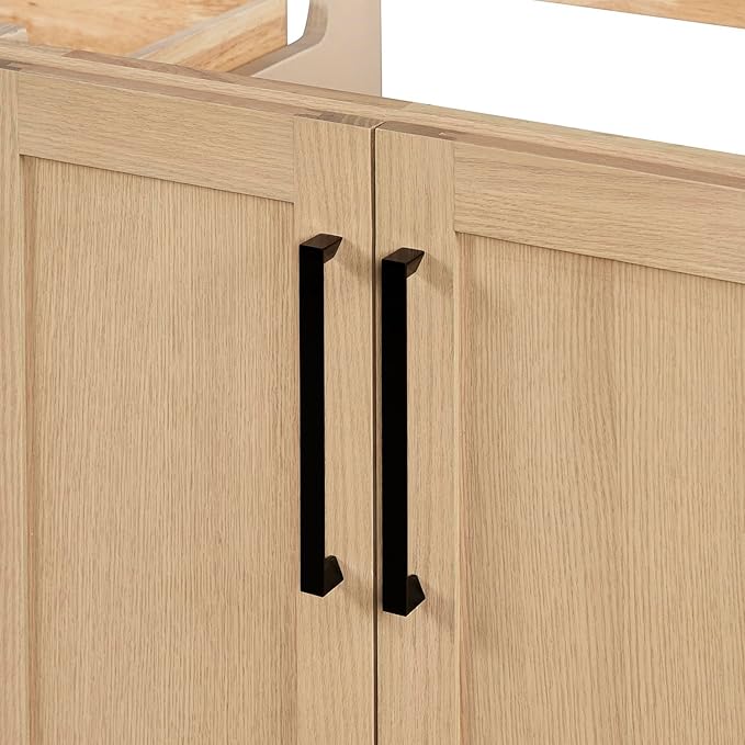 ARIEL Loren 60-inch Bathroom Vanity Base Cabinet,Solid Wood, 4 Soft Closing Doors, 3 Dovetail Drawers, Natural Oak