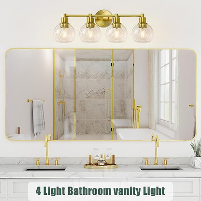 Espird 4 Light Bathroom Light Fixtures, Brushed Brass Bathroom Vanity Lights, Modern Vanity Lights 4-Light Globe Bathroom Vanity Lighting Fixture Over Mirror