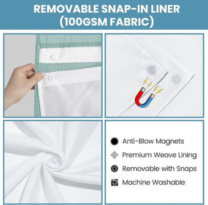 SORTTO No Hook Shower Curtain with Snap in Liner Set Waffle Shower Curtain for Bathroom Hotel Style Fabric Waterproof Inner Liner，71" W x 74" H, Teal