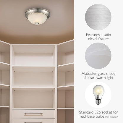 Design House Ceiling Light, Flush Mount, Dimmable, Uses (2) 60W Bulbs, Satin Nickel, 11.25 in D x 4.75 in H, 2-Pack Includes Two Ceiling Lights, 587527