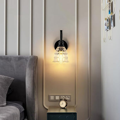 Modern Black Wall Sconce, Bathroom Vanity Fixture with Clear Glass | Vintage Vanity Light for Bathroom, Indoor Wall Lamps for Living Room Bedroom Kitchen Hallway Stairway E26 Hardwire