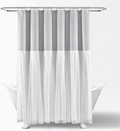 Lush Decor Tulle Skirt Colorblock Shower Curtain Single 72" W x 72" L Light Gray & White - Fabric Shower Curtains for Bathroom - Cute Bathroom Curtain