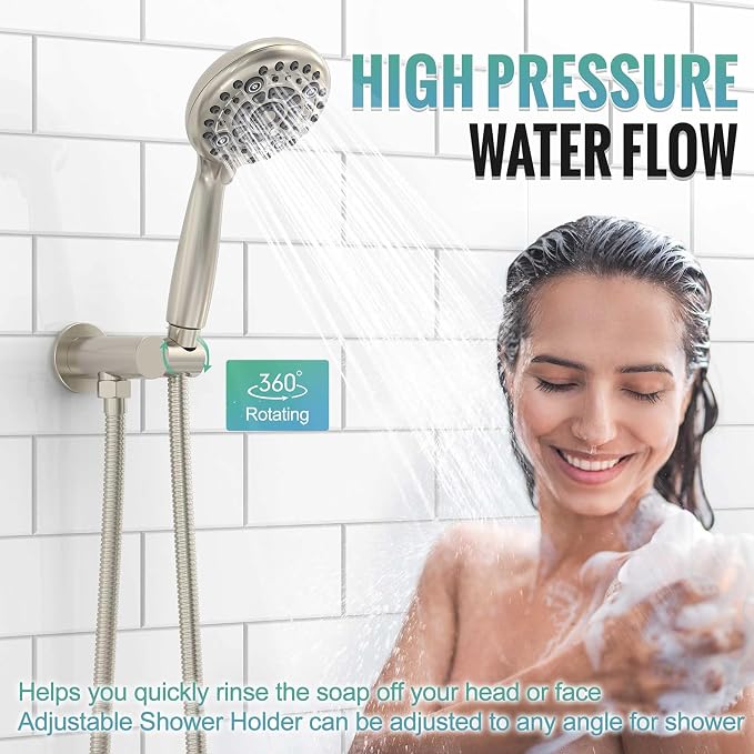 SR SUN RISE Shower Faucet - 12 Inch Multifunctional High Pressure Shower Head System with Handheld Shower Head Fixtures - Valve Included - Brushed Nickel