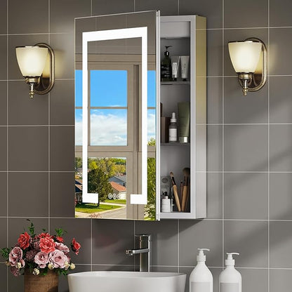 20x26 Inch Bathroom Medicine Cabinet with Mirror, Lighted Bathroom Mirror Cabinet, Recessed/Surface Mount Medicine Cabinet with Socket & USB, Anti-Fog, 3 Colors Temperature, Dimmable Light