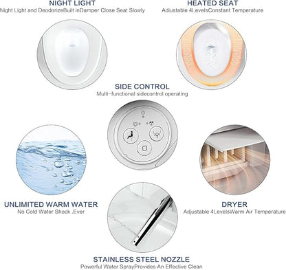 Elongated Bidet Toilet Seat X5, Electric Heated Bidet with Soft Close, Bidet Attachment for Toilet Warm Water with Air Purification