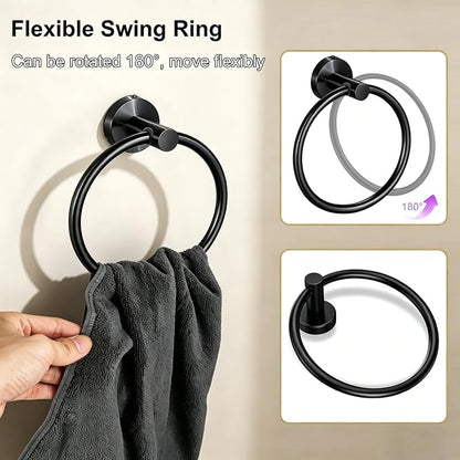 5 Pieces Matte Black Bathroom Accessories Set Towel Bar Set | 24 Inch Towel Racks Wall Mounted,Toilet Paper Holder,Towel Ring,2 Towel Hooks,Stainless Steel Bathroom Hardware Set