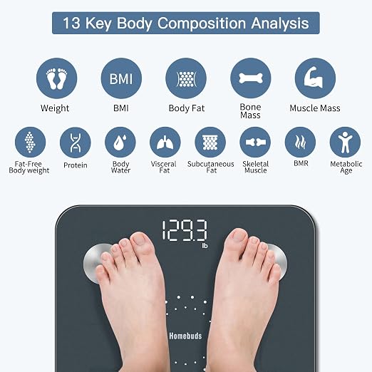 Homebuds FSA&HSA Smart Weight Scale, Precision 0.1lb by Our Professional Scale Factory Since 2001, Scale for Body Weight App Sync 13 Body Composition Including BMI and Body Fat, 400lb LED, Blue