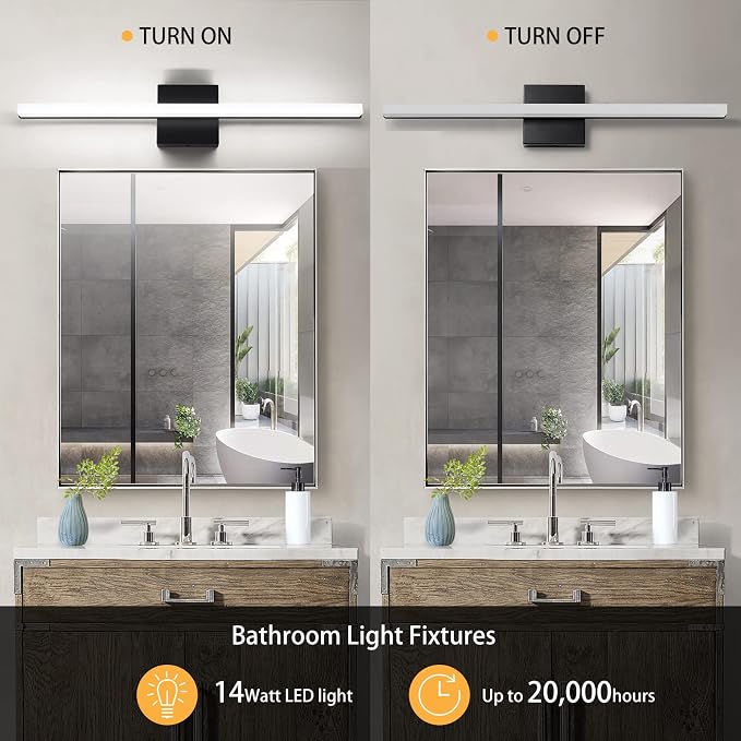 Modern LED Vanity Lights for Bathroom - 24IN 14W (2 Pack) Daylight White Over Mirror Vanity Lighting Fixtures