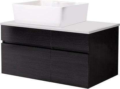 31.5" Floating Bathroom Vanity with Sink, Soft Closing Drawers, Solid Wood Modern Single White Bathroom Vanity Cabinet with Drawers and Shelves, Wall Mounted