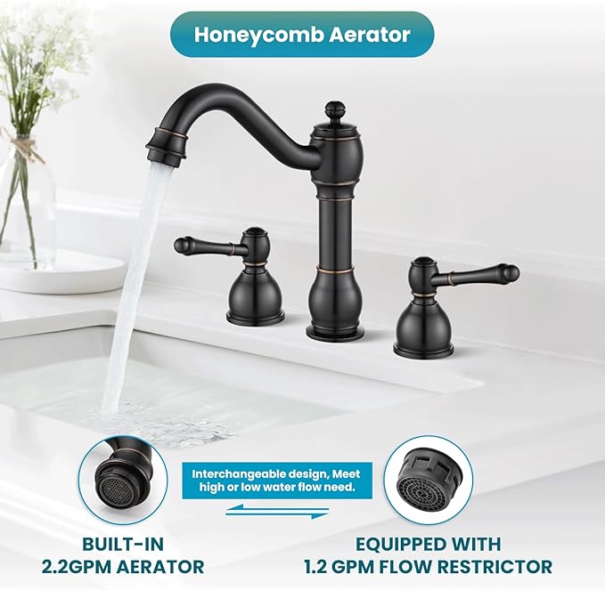 gotonovo 8 Inch Widespread Bathroom Faucets for Sink 3 Hole 2 Lever Handle Deck Mount with Pop Up Drain Hot and Cold Water Supply Lines Oil Rubbed Bronze
