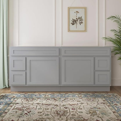 Vanity Art 72 Inch Bathroom Vanity with 2-Door 4-Drawer, Wood Bathroom Vanity Cabinet with Soft Closing Drawer, Floor Mounted Gray Cabinet Without Top VA4072-LRG