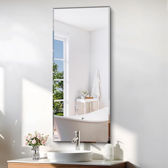 KOCUUY Beveled Mirror, 20x48 Inch Frameless Bathroom Mirror for Over Sink, Upgraded Shatterproof Beveled Unframed Design Mirror for Bathroom, Bedroom, Hang Horizontal/Vertical