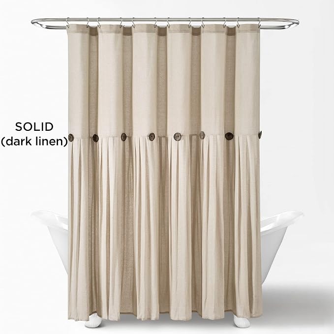 Lush Decor Linen Button Shower Curtain, 72" W x 72" L, Dark Linen - Beige Shower Curtain Fabric - Rustic Bathroom Curtain - Farmhouse Bathroom Decor
