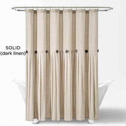 Lush Decor Linen Button Shower Curtain, 72" W x 72" L, Dark Linen - Beige Shower Curtain Fabric - Rustic Bathroom Curtain - Farmhouse Bathroom Decor
