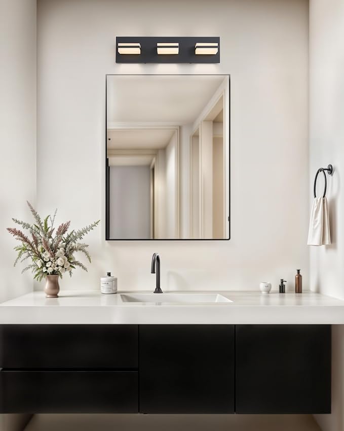 VONLUCE LED Modern Bathroom Vanity Light Fixture, Matte Black | 18'', 3-Light, 3CCT, 360° Rotate, High CRI, Flicker-free, Dimmable, Memory Function, Waterproof IP44, Easy Installation