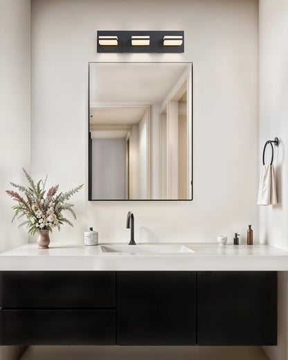 VONLUCE LED Modern Bathroom Vanity Light Fixture, Matte Black | 18'', 3-Light, 3CCT, 360° Rotate, High CRI, Flicker-free, Dimmable, Memory Function, Waterproof IP44, Easy Installation