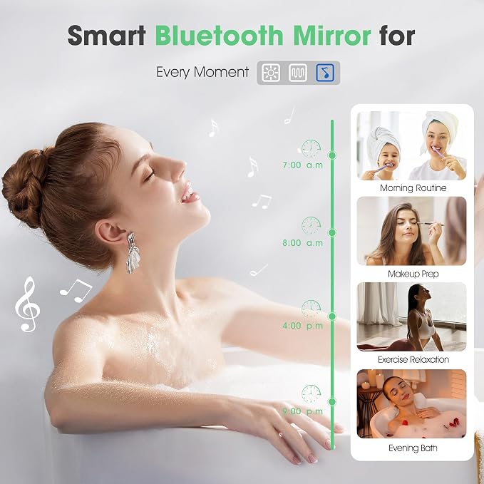 S·BAGNO 40" x 28" LED Bathroom Mirror with Black Frame, Led Mirror for Bathroom, Built in Bluetooth Speaker, Dimmable Brightness, Color Changing, Anti-Fog, Horizontally/Vertically