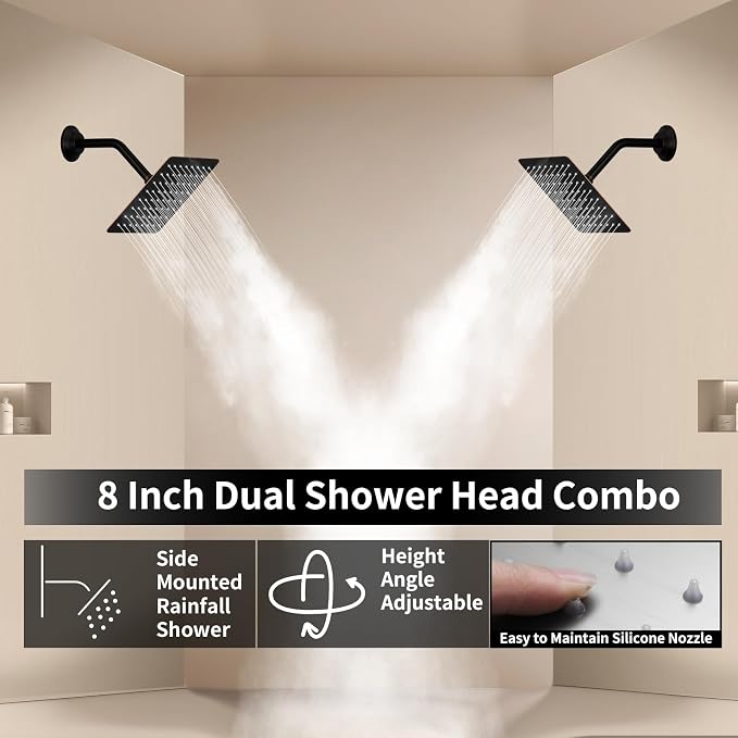 Oil Rubbed Bronze Shower System with 3 Rain Shower Head(12+8+8 inch), Handheld Spray, 4 Way Smart Temperature Display Shower Faucet set