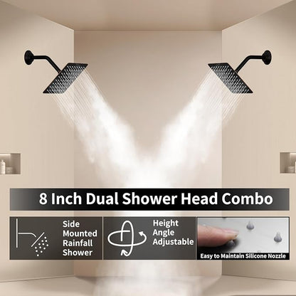 Oil Rubbed Bronze Shower System with 3 Rain Shower Head(12+8+8 inch), Handheld Spray, 4 Way Smart Temperature Display Shower Faucet set