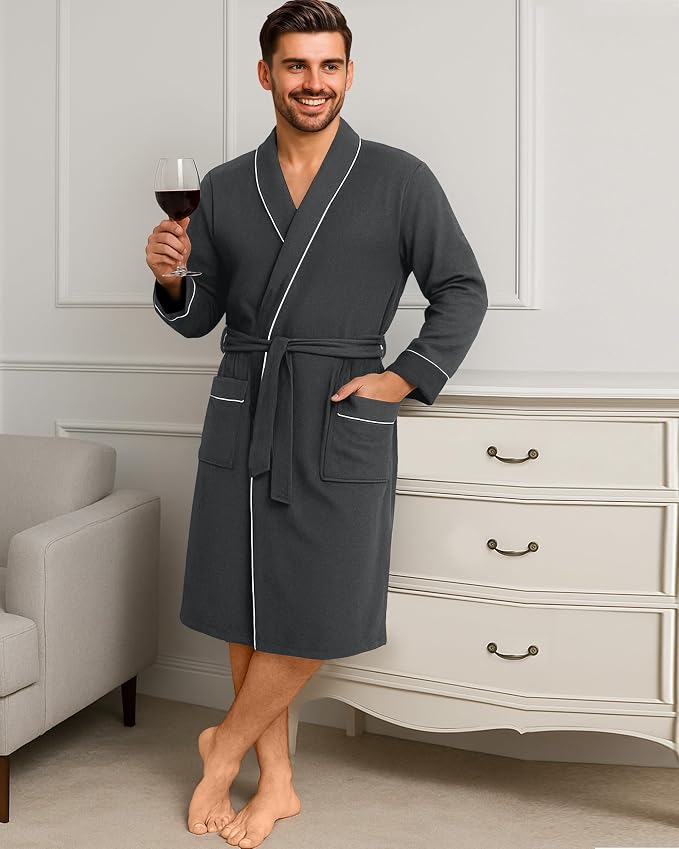 Cotton Blend Lightweight Knit Robe for Men Soft Loungewear Bathrobe