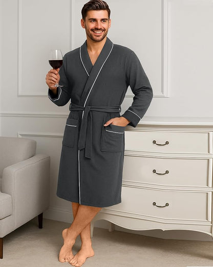 Cotton Blend Lightweight Knit Robe for Men Soft Loungewear Bathrobe
