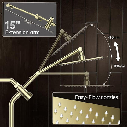 Veken All Metal 10" Luxurious Brushed Gold Rain Shower Head with Handheld | Dual High Pressure Shower Heads,Double Detachable Showerhead, Square Adjustable Rainfall,Bathroom Upgrade,Best Showerheads