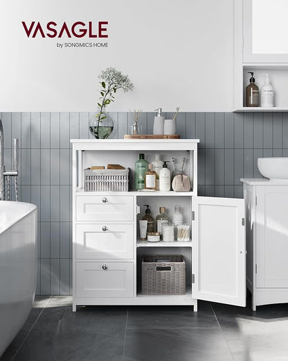 VASAGLE Floor Storage Cabinet, Freestanding Storage Unit with 3 Drawers, Adjustable Shelf, 11.8 x 23.6 x 31.5 Inches, for Living Room, Bathroom, Entryway, White UBBC542P31V2