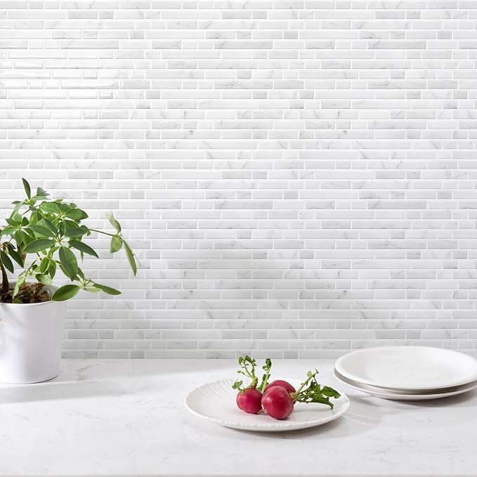 STICKGOO Thicker Peel and Stick Backsplash Tile for Kitchen and Bathroom | 10 Sheets of 12”×12” - 3D Vinyl Self Adhesive Wall Tiles Stick on Backsplash for Kitchen & Bathroom(White Marble)