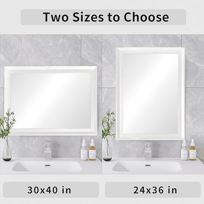 Rectangle Mirrors for Wall 30x40 Inch, White Wood Framed Bathroom Mirror with Tempered Glass,Shatter-Proof Mirror for Bedroom Living Room Office or Hallway (White, 30x40 in)